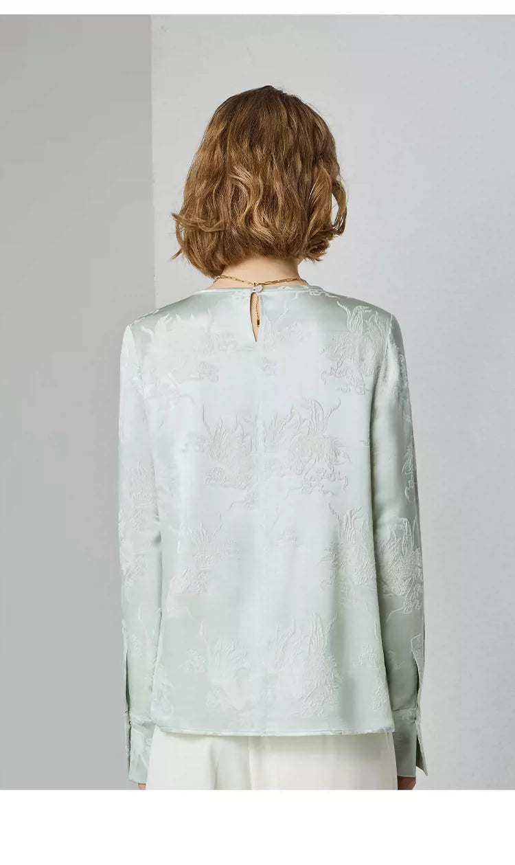 Heavy 28 mmisan silk crew neck loose long-sleeved top - 图片 6