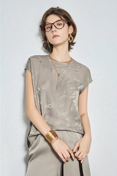 20mm mulberry silk gold round neck short-sleeved tops