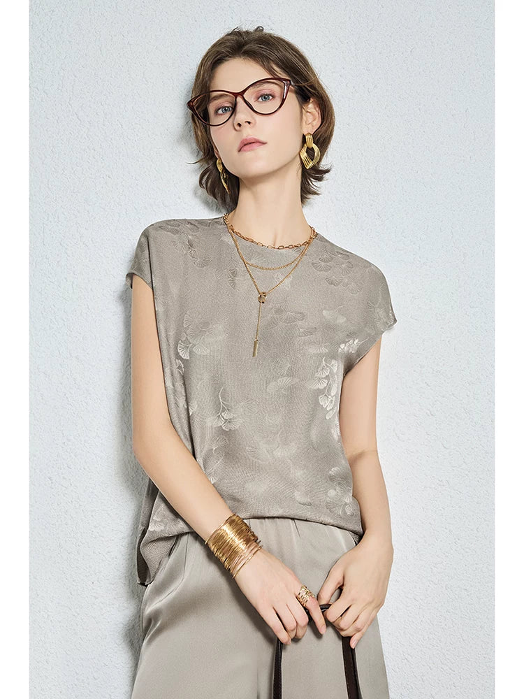 20mm mulberry silk gold round neck short-sleeved tops