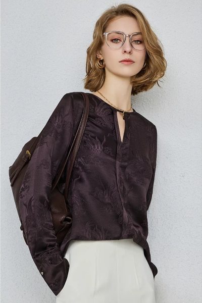 Heavy 28 mmisan silk crew neck loose long-sleeved top