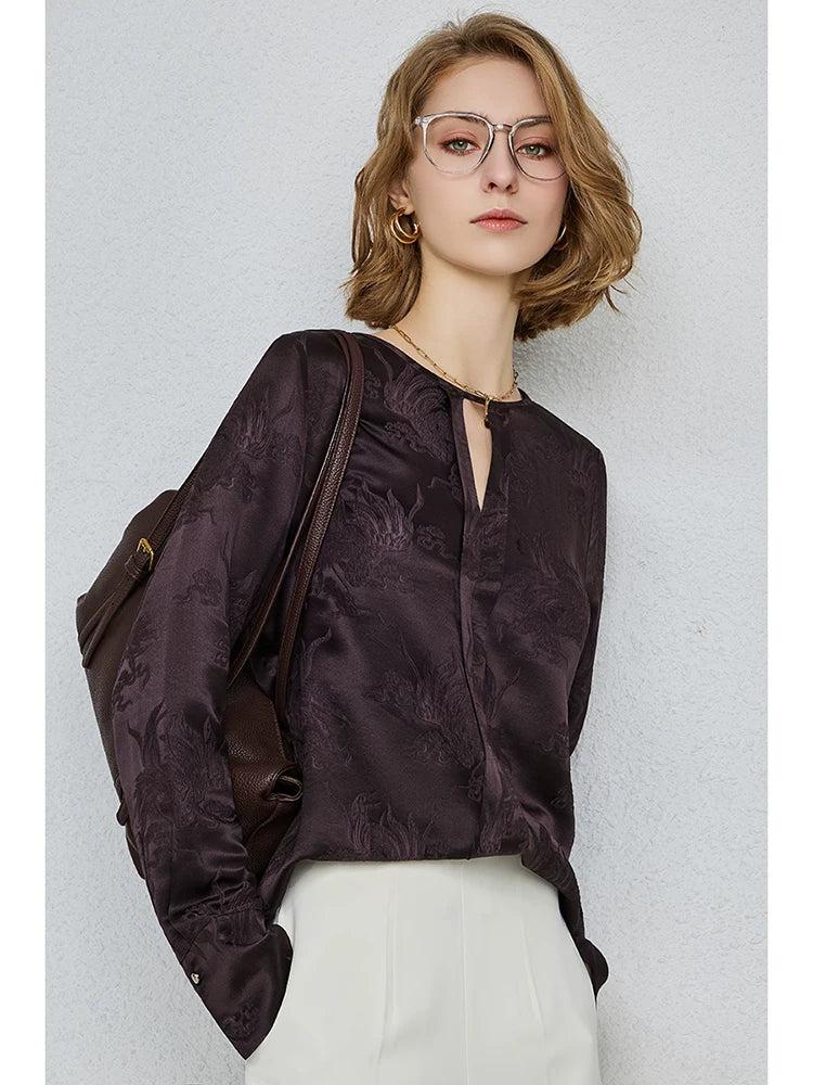 Heavy 28 mmisan silk crew neck loose long-sleeved top