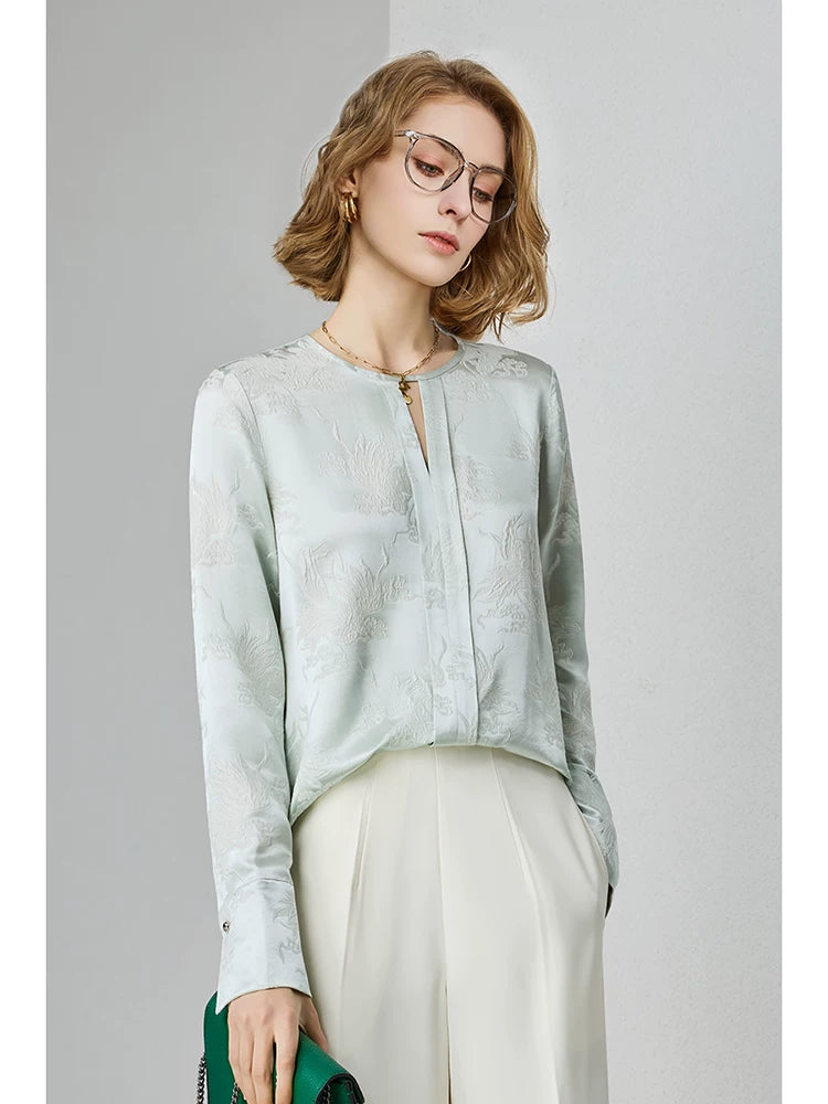 Heavy 28 mmisan silk crew neck loose long-sleeved top - 图片 5