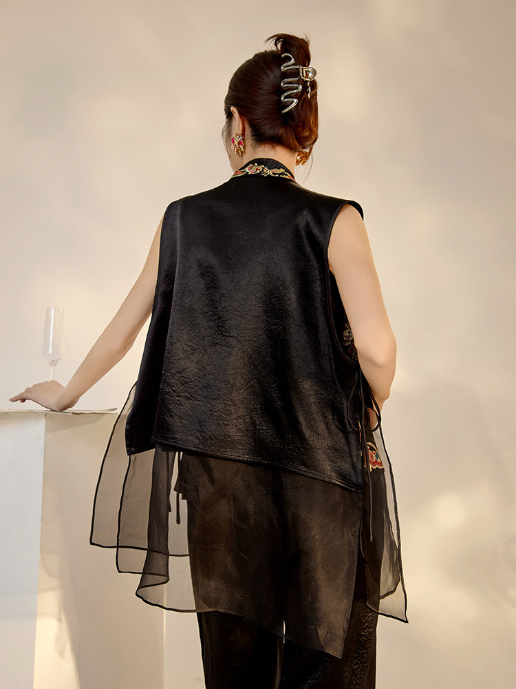 Chinese-style high-end mulberry silk embroidered vest - 图片 5