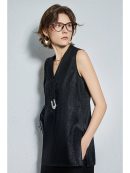 Heavy weight 30mm jacquard fragrant cloud gauze loosev neck mulberry silk sleeveless tops