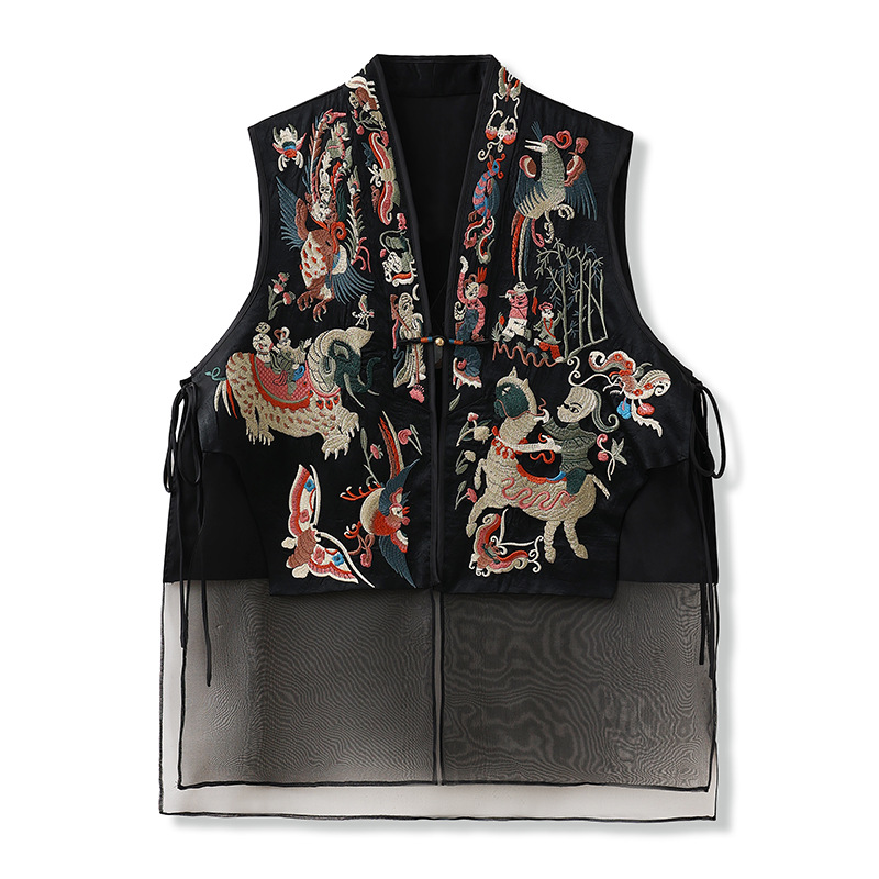 Chinese-style high-end mulberry silk embroidered vest - 图片 6