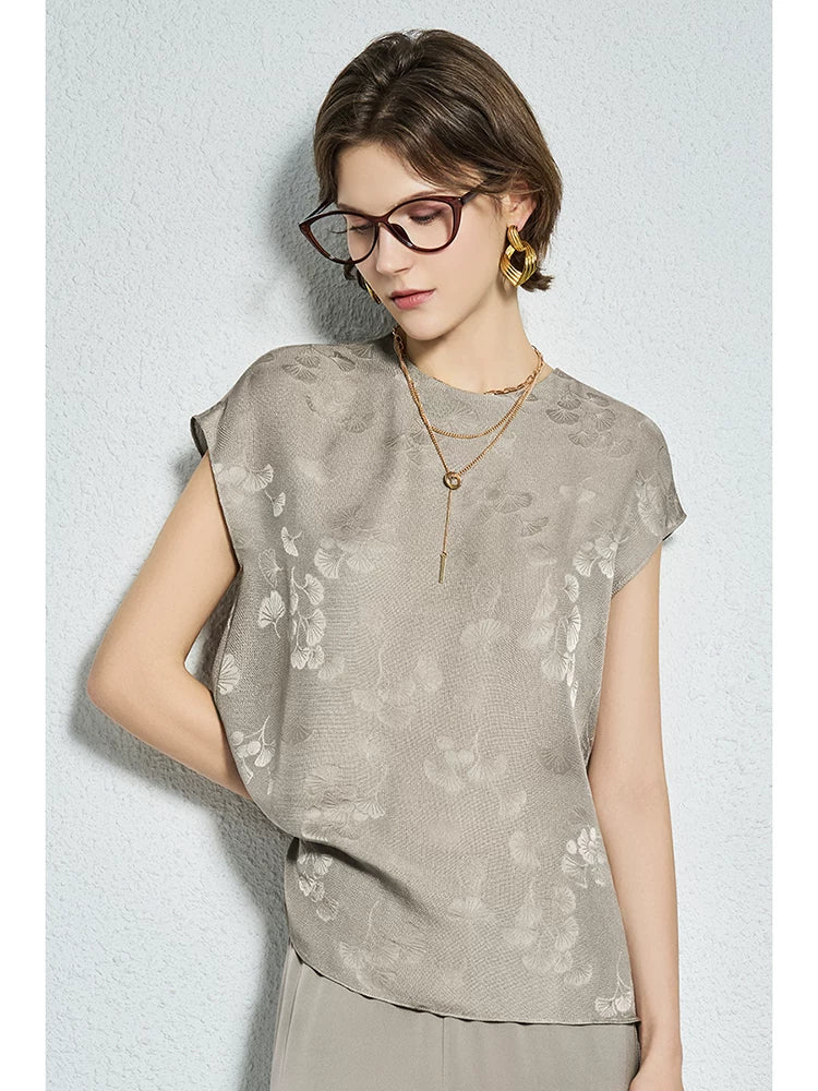 20mm mulberry silk gold round neck short-sleeved tops - 图片 3