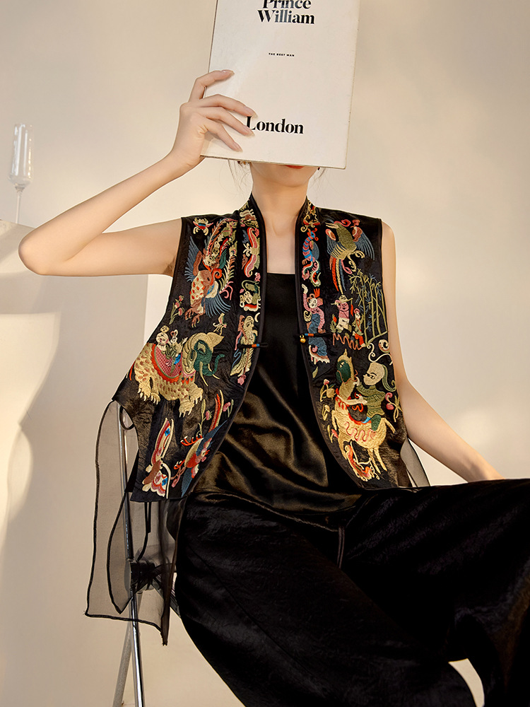 Chinese-style high-end mulberry silk embroidered vest - 图片 4