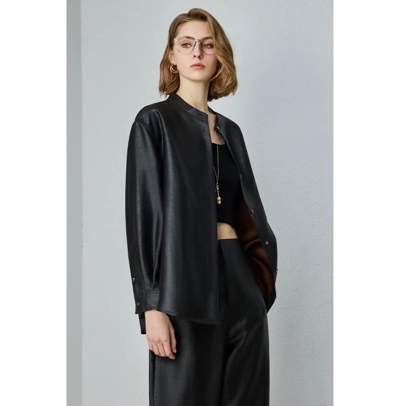 New chinoiserie ancient heavy satin silk fragrant cloud gauze stand collar shirt mulberry silk outwear - 图片 7