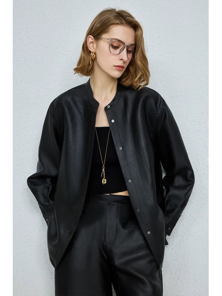 New chinoiserie ancient heavy satin silk fragrant cloud gauze stand collar shirt mulberry silk outwear - 图片 3