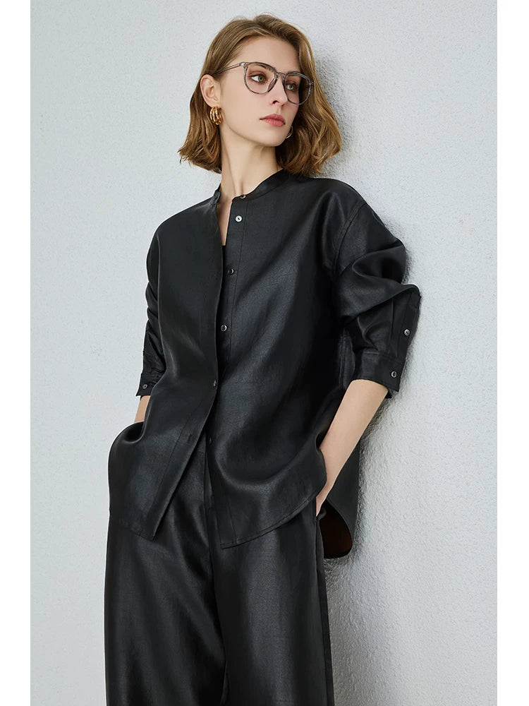 New chinoiserie ancient heavy satin silk fragrant cloud gauze stand collar shirt mulberry silk outwear - 图片 2