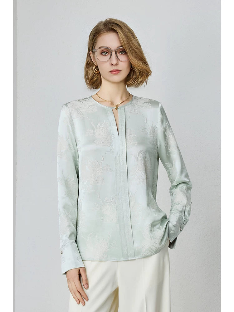 Heavy 28 mmisan silk crew neck loose long-sleeved top - 图片 4