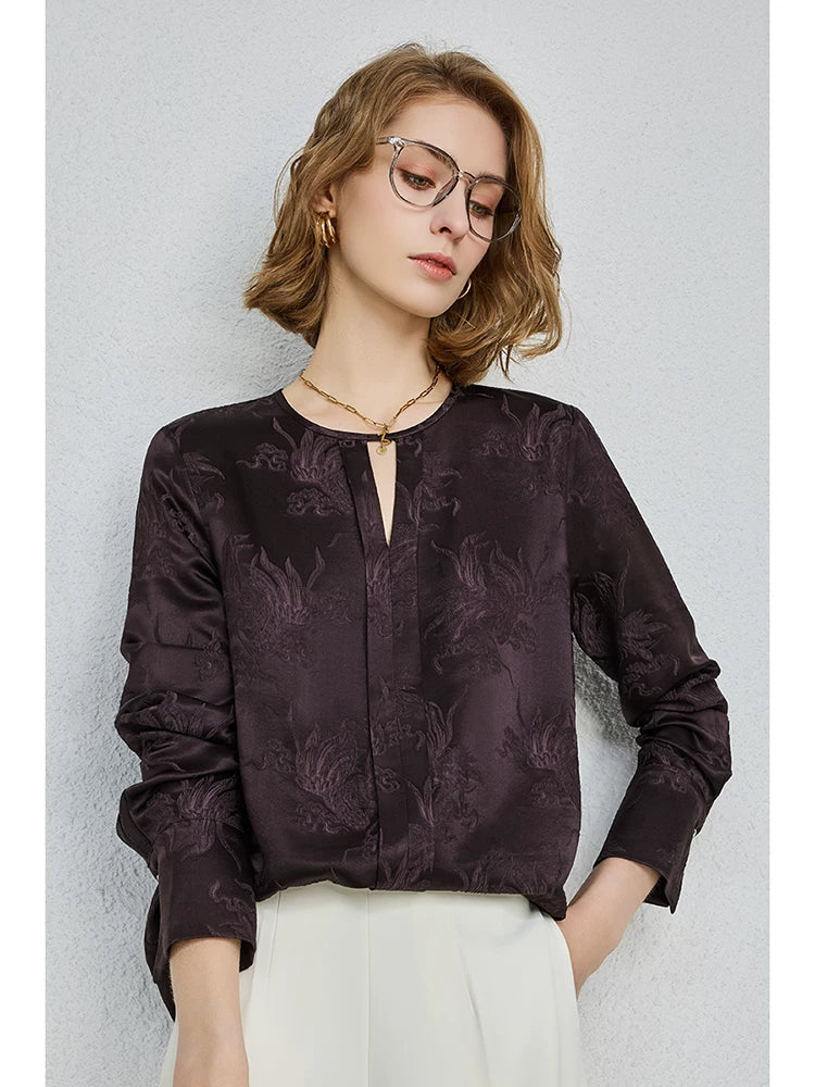 Heavy 28 mmisan silk crew neck loose long-sleeved top - 图片 3