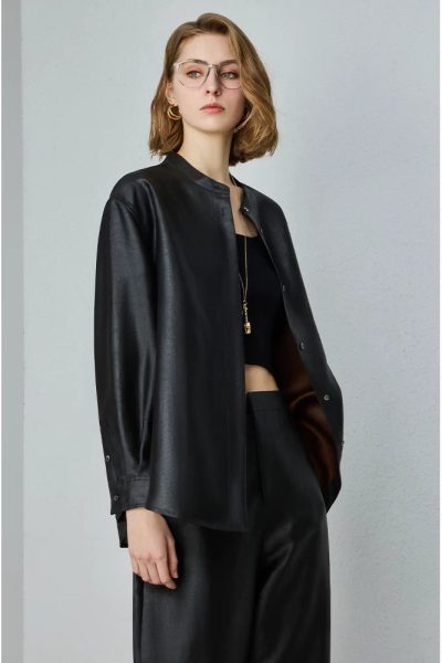 New chinoiserie ancient heavy satin silk fragrant cloud gauze stand collar shirt mulberry silk outwear