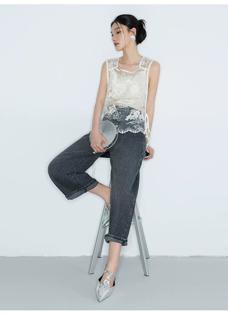 mesh embroiderlace fabric丨new chinoiserie elegant beaded ribbon vest - 图片 5