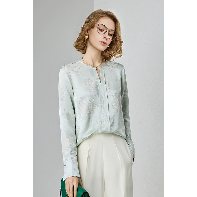 Heavy 28 mmisan silk crew neck loose long-sleeved top - 图片 8