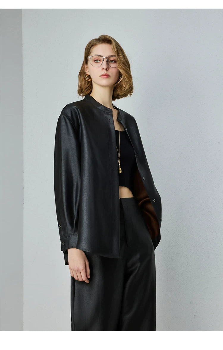 New chinoiserie ancient heavy satin silk fragrant cloud gauze stand collar shirt mulberry silk outwear - 图片 6