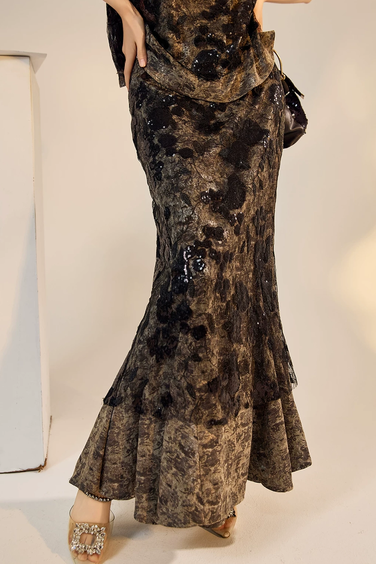 Elegant Light Luxury Heavy Work Bead Embroidery Skirt - 图片 3