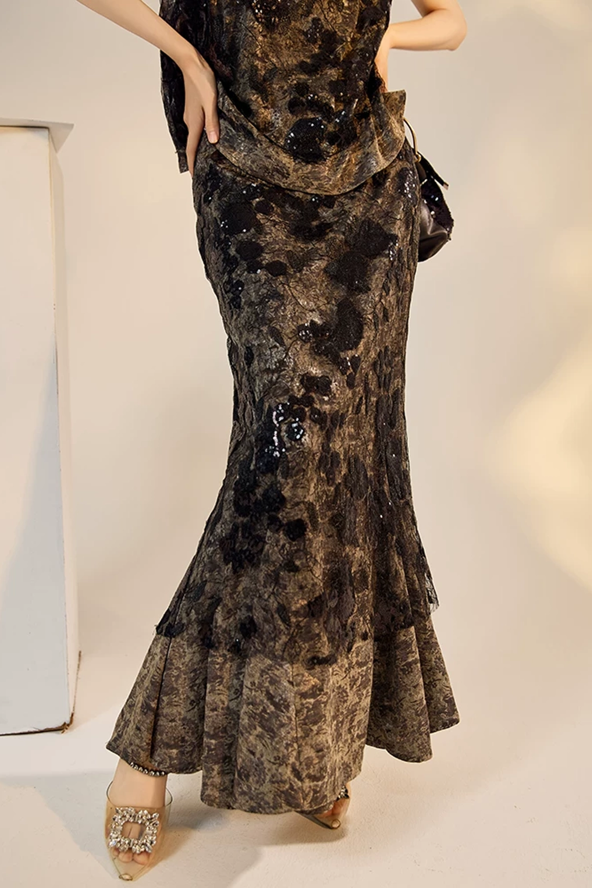 Elegant Light Luxury Heavy Work Bead Embroidery Skirt - 图片 2