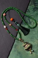 Double-sided Song Brocade Gourd Pendant Retro Tassel Jadeite New Chinese Style Necklace