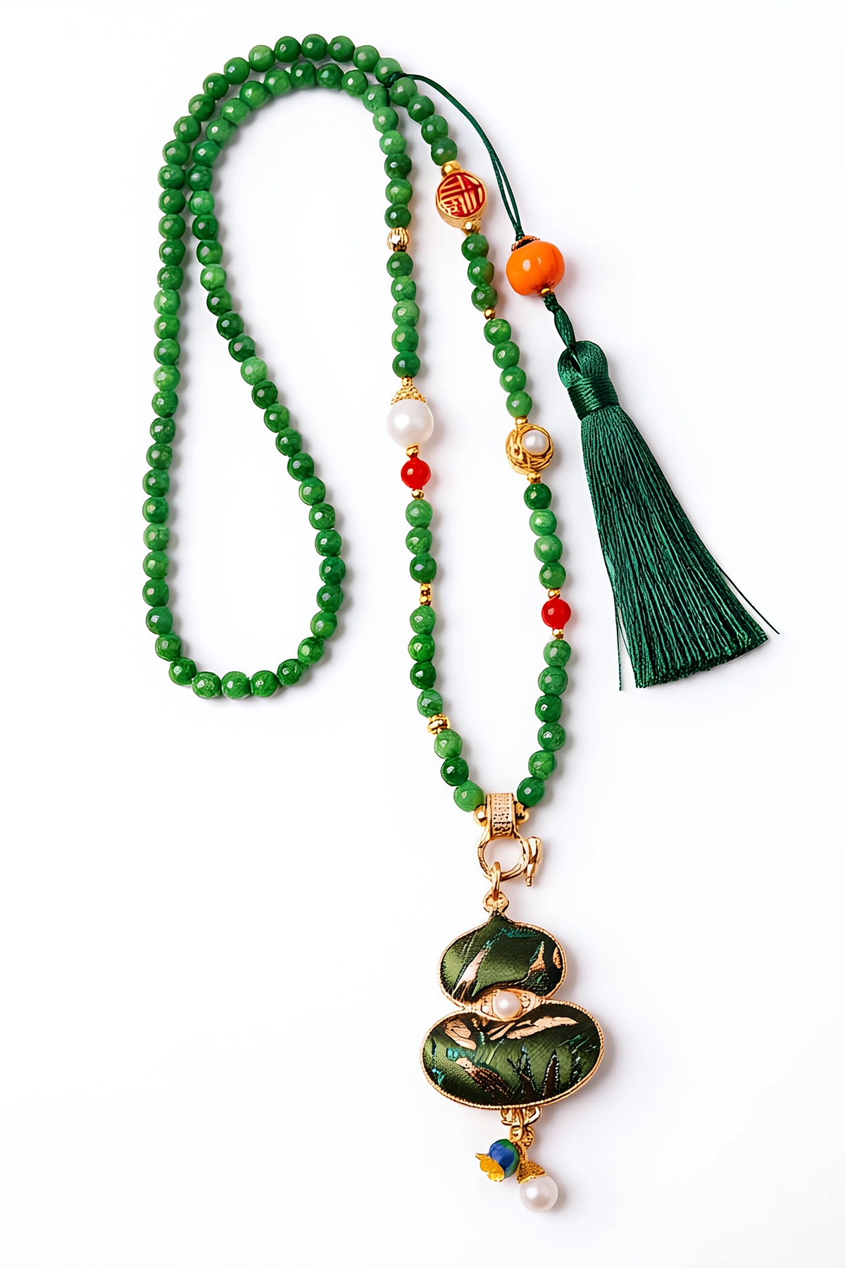Double-sided Song Brocade Gourd Pendant Retro Tassel Jadeite New Chinese Style Necklace - 图片 2