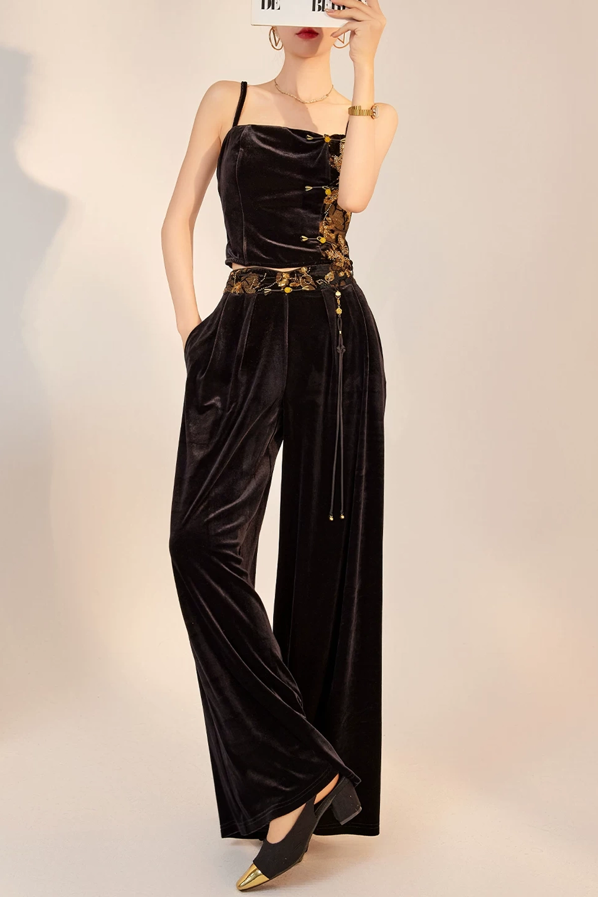 Chinese-style embroidery lightweight luxury loose pants - 图片 2